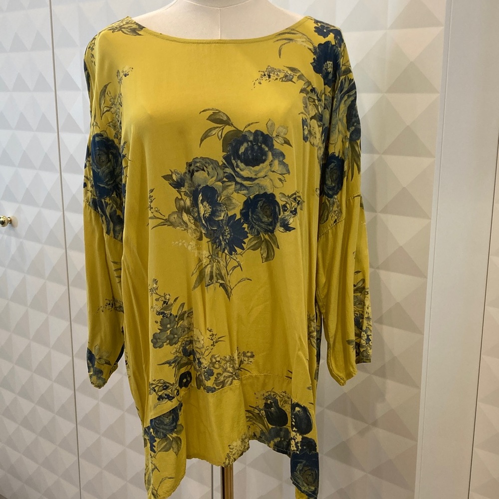 Giulia Rosi Chartreuse Yellow Floral Long Sleeve Tunic